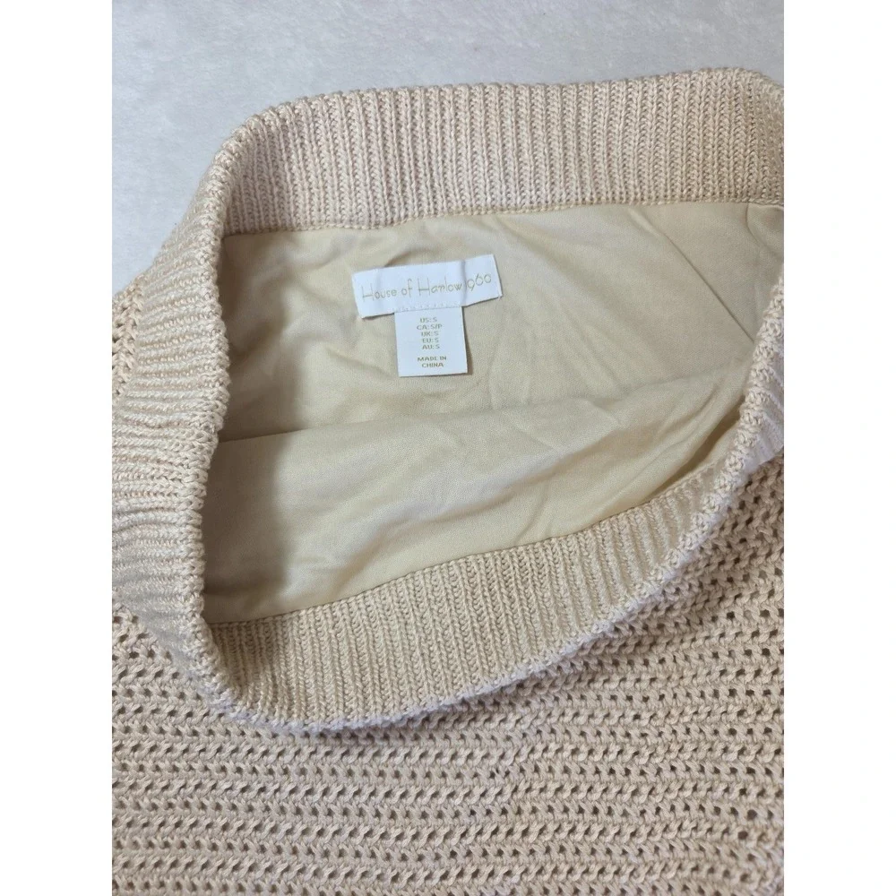 House of Harlow 1960 Skirt Crochet Knit Fringe Lined Size‎ S Boho Festival Tan